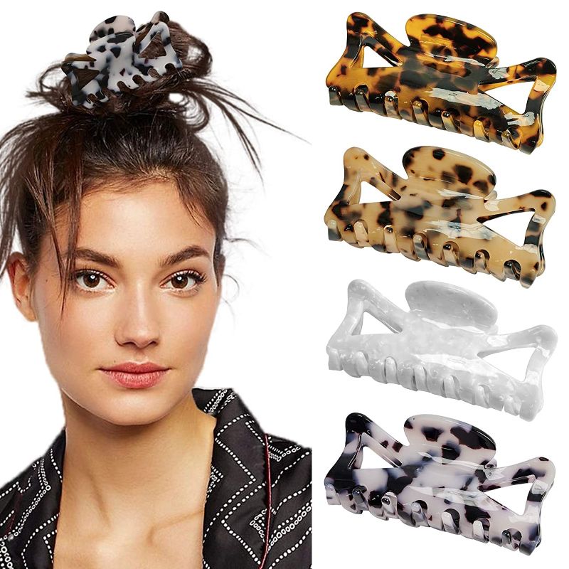 Photo 1 of Hair Claw Clips Tortoise Claw Hair Clips Acrylic Claw Clip for Women Long Short Hair Hair Jaw Clip Banana Hair Clip Non-Slip Ponytail Holder Strong Hold Hair Grip Catch Barrette 4 pcs 