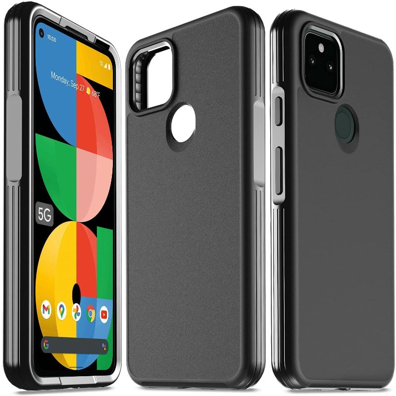 Photo 1 of 6 pack - Milomdoi Shockproof Designed for Google Pixel 5A 5G Case, Super Anti-Fingerprint [Heavy Duty Military-Grade Cover] Matte Hard PC Back&Flexible Frame Protective Phone Case Pixel 5A 5G-Black
