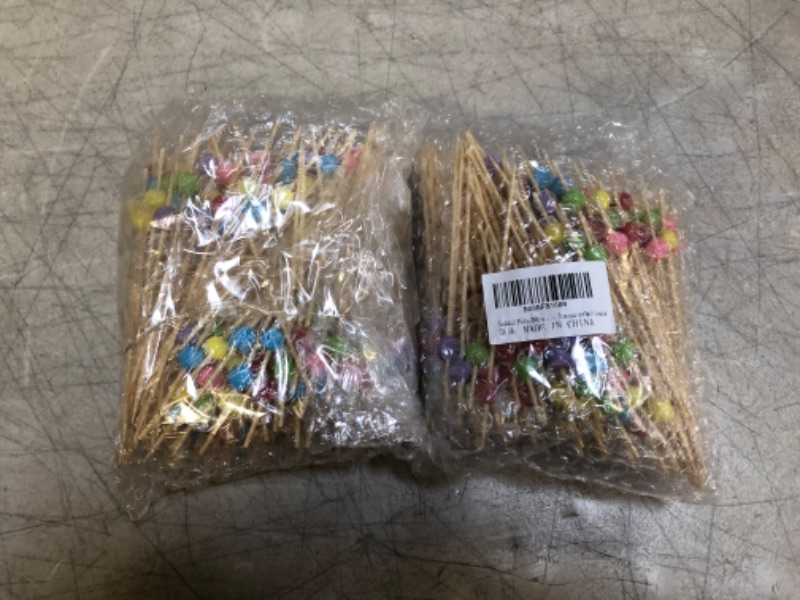 Photo 1 of 100pcs Cocktail Picks 4.7 inch for Appetizers Fruit Sticks Wooden Round Food Picks Cocktail Toothpicks Bar Party - Drinks Fruits Decoration, Red&Black (Multi Color, 200) 2 Pack 