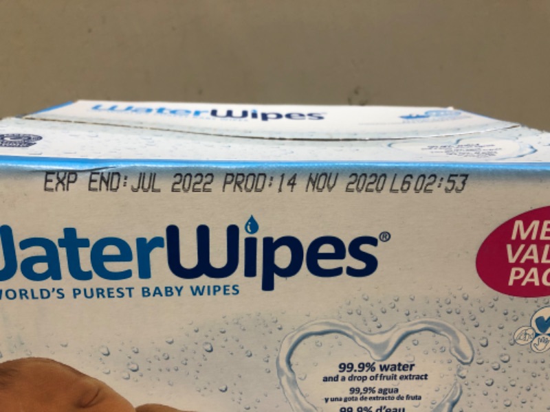 Photo 3 of WaterWipes Original Baby Wipes, 99.9% Water, Unscented & Hypoallergenic for Sensitive Newborn Skin, 60 Count (Pack of 12) -- EXP JULY 2022