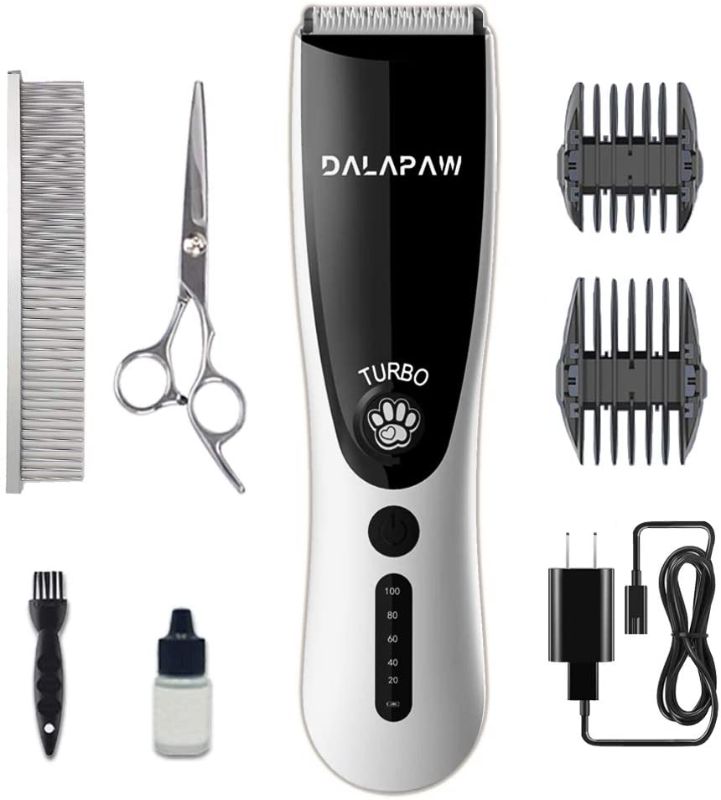 Photo 1 of DALAPAW Dog Cat Shaver Clippers - Safe, Quiet, 2-Speed Powerful Heavy Duty, Rechargeable, Cordless Electric Grooming Kit Grooming Tools for Small & Large Dogs Cats Pets with Thick & Heavy Coats
