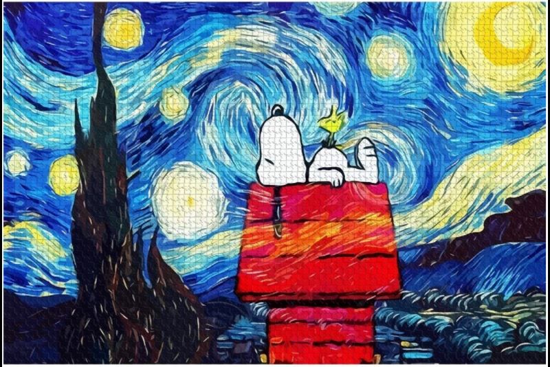 Photo 1 of Large 1000 Pieces Jigsaw Puzzle Wooden Classic Snoopy Under The Stars Landscape
