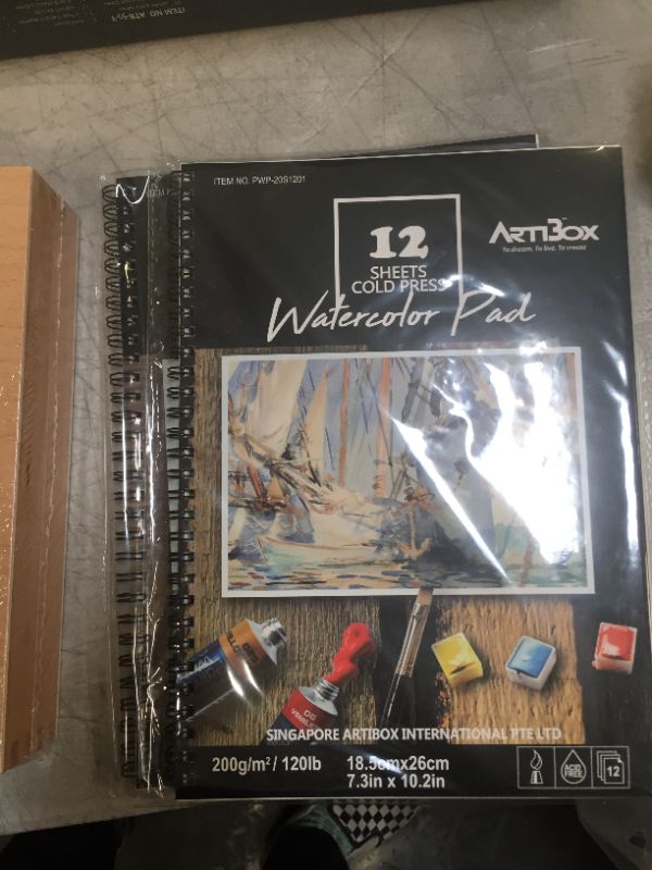 Photo 2 of 60 Pieces Wooden Case Art Set by Artibox - Watercolor Paints/Acrylic Paints/Drawing Pads - Art Supplies
