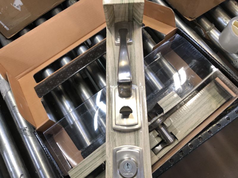 Photo 1 of Baldwin Nautica Single Cylinder Front Door Handleset Featuring SmartKey Security in Satin Nickel, Prestige Series with Traditional Door Hardware and Tobin Lever
