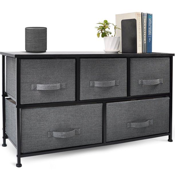 Photo 1 of CERBIOR Wide Drawer Dresser Storage Organizer 5-Drawer Closet Shelves, Sturdy Steel Frame Wood Top with Easy Pull Fabric Bins for Clothing, Blankets - Charcoal
