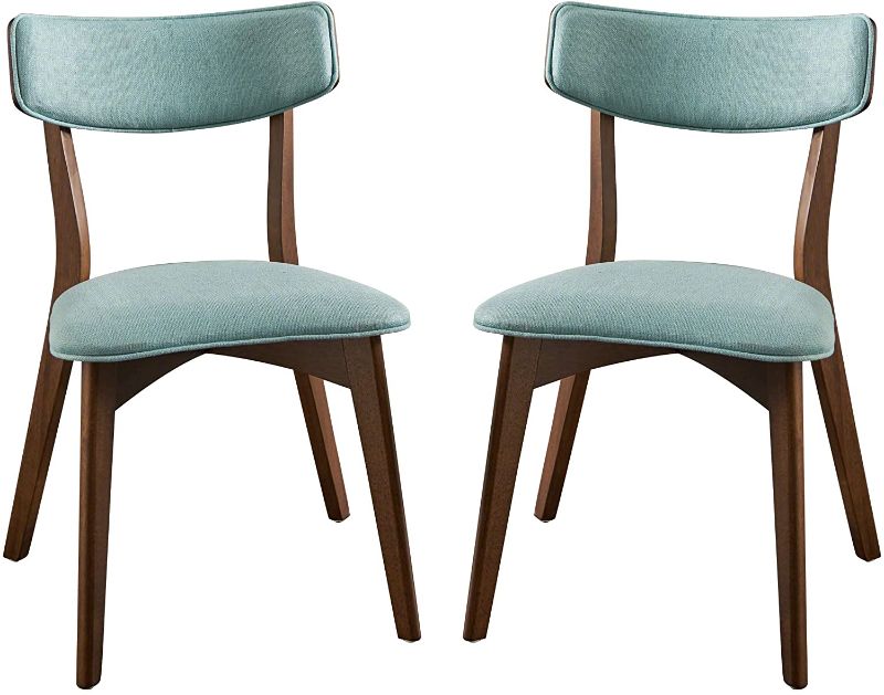 Photo 1 of Christopher Knight Home Abrielle Mid-Century Modern Fabric Dining Chairs with Natural Walnut Finished Rubberwood Frame, 2-Pcs Set, Mint / Natural Walnut
