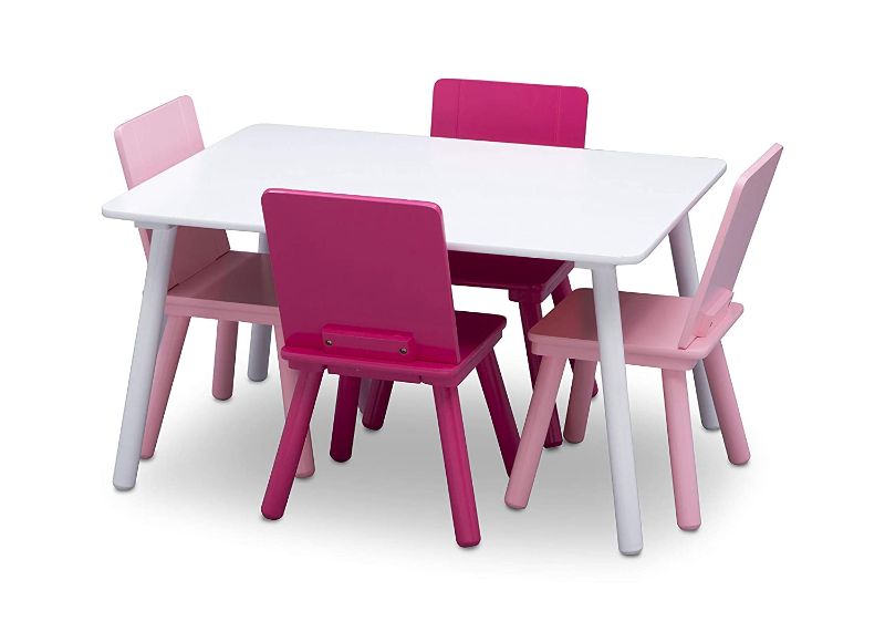 Photo 1 of Delta Children Kids Table and Chair Set (4 Chairs Included) - Ideal for Arts & Crafts, Snack Time, Homeschooling, Homework & More, White/Pink
