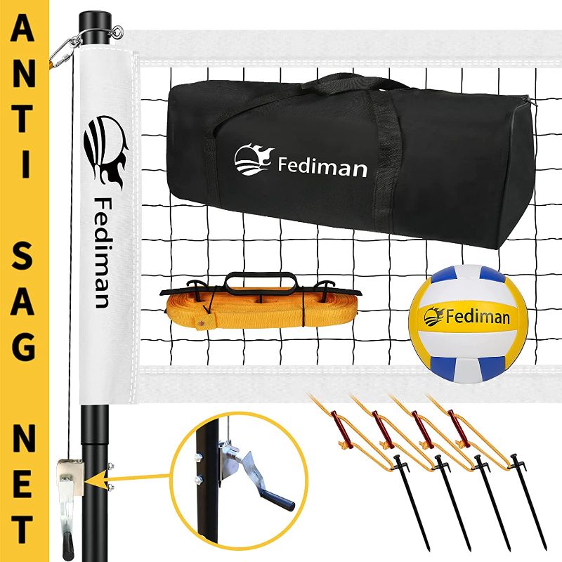 Photo 1 of Fediman Heavy Duty Volleyball Net Outdoor with Steel Anti-Sag System, Adjustable Aluminum Poles, Volleyball and Carrying Bag, Professional Volleyball Nets Set for Backyard
