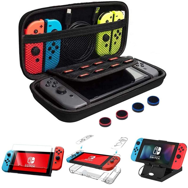 Photo 4 of  Accessories Bundle for Nintendo Switch with Carrying Case, Clear Protective Case ,Foldable Play Stand, 9H Screen Protector, Joy-Con Thumb Grip Caps & Strap

