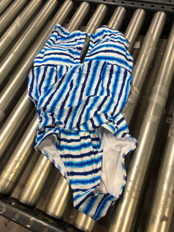Photo 1 of BLUE AND WHITE TIE DYE STRIPED WOMENS ONE PIECE BIKINI. SIZE MEDIUM