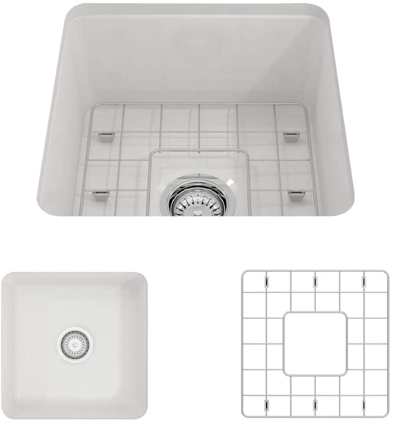 Photo 1 of BOCCHI 1359-001-0120 Sotto Undermount Fireclay 18 in. Single Bowl Kitchen Sink with Protective Bottom Grid and Strainer in White
