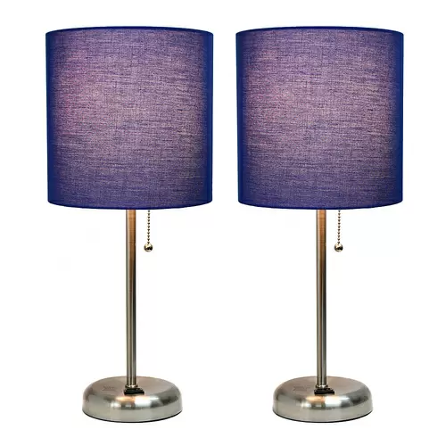 Photo 1 of  Limelights - Brushed Steel Stick Lamp with Charging Outlet and Fabric Shade 2 Pa