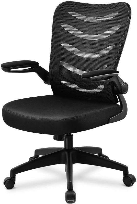 Photo 1 of ComHoma Office Chair Ergonomic Desk Computer Chair with Flip Up Arms Lumbar Support Adjustable Swivel Mid Back for Home Office Black
