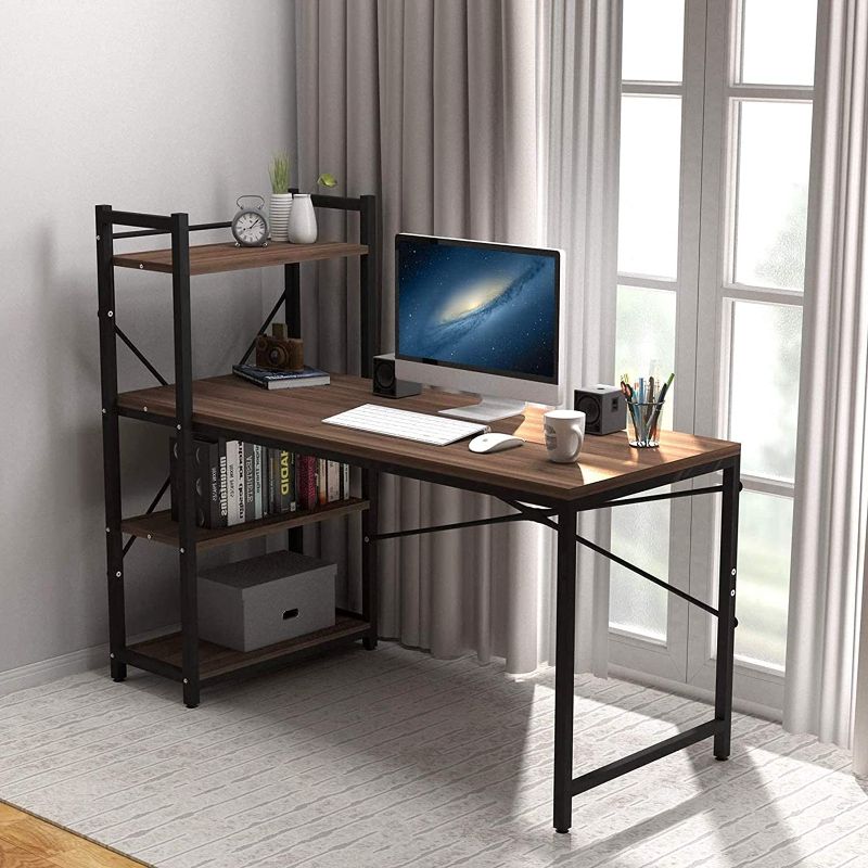 Photo 1 of Tower Computer Desk with 4 Tier Storage Shelves - 47.6'' Writing Study Table with Bookshelves Home Office Desk for Small Spaces Workstation Walnut
