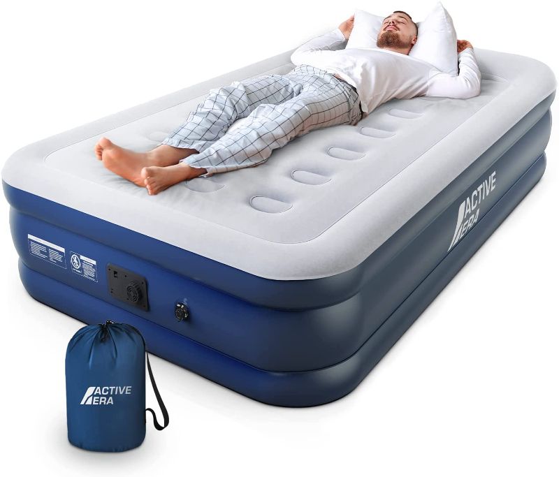 Photo 1 of Active Era Premium Twin Air Mattress with Built in Pump and Raised Pillow - Elevated Inflatable Mattress 75" x 39" x 18" - Puncture Resistant Blow Up Mattress Air Bed with Waterproof Flocked Top
