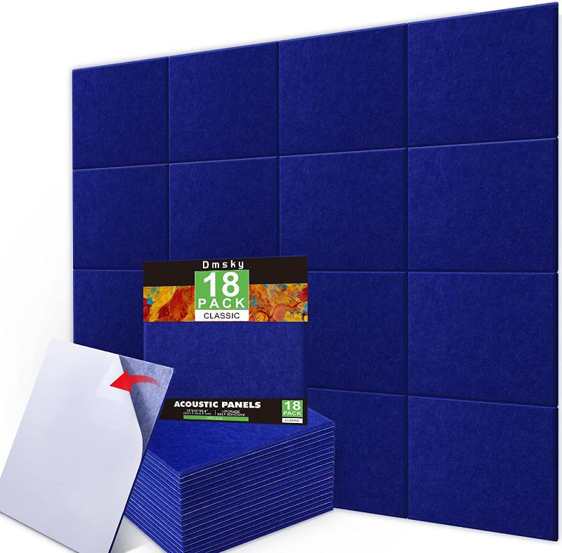 Photo 1 of 18 Pack Acoustic Panels Sound Absorbing Panels 12"X12"X 0.4"Soundproof Wall Panels Wall Decoration Sound Deadening Panels High-Density Sound Panels Acoustic Panels for Wall and Ceiling(Blue)
