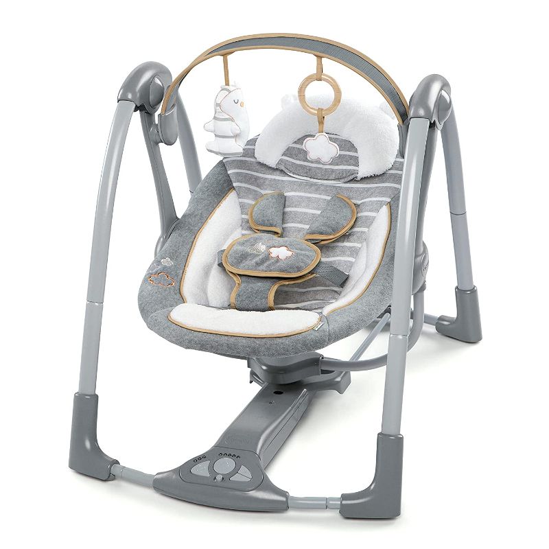 Photo 1 of Ingenuity Boutique Collection Deluxe 5-Speed Portable Baby Swing with Battery-Saving Technology - Bella Teddy, Swing 'n Go, 0-9 Months

