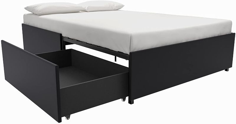 Photo 1 of DHP Maven Platform Bed with Upholstered Faux Leather and Wooden Slat Support and Under Bed Storage, Full Size - Black
