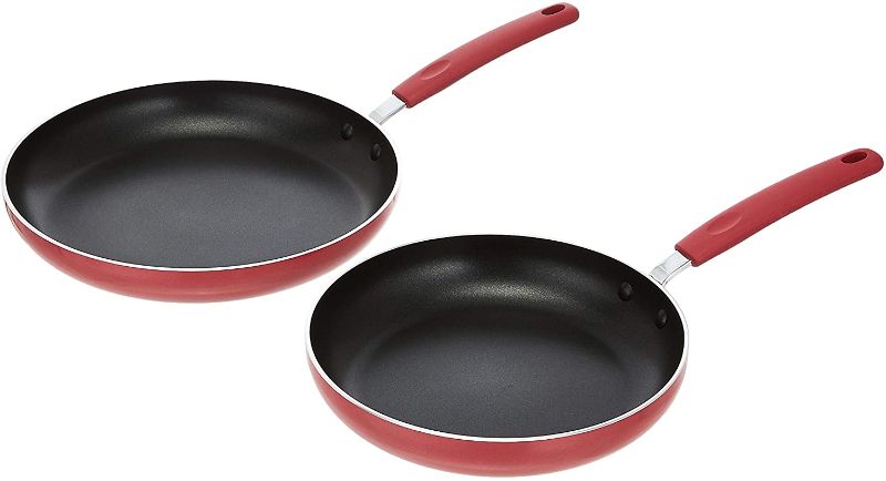 Photo 1 of Amazon Basics Ceramic Non-Stick 2-Piece Skillet Set, 9.5-Inch and 11-Inch, Red
