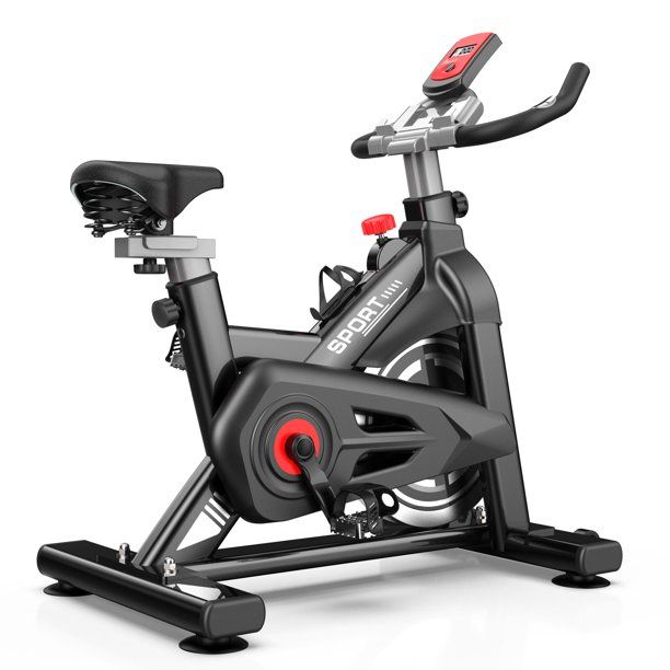 Photo 1 of MBB Indoor Exercise Bike Stationary 35 LBS Flywheel,450 LBS Super Support, LCD Display Monitor Tablet Mount Comfortable Seat Cushion Cardio Workout Spin Bike Training Cycling Belt Quiet and Smooth