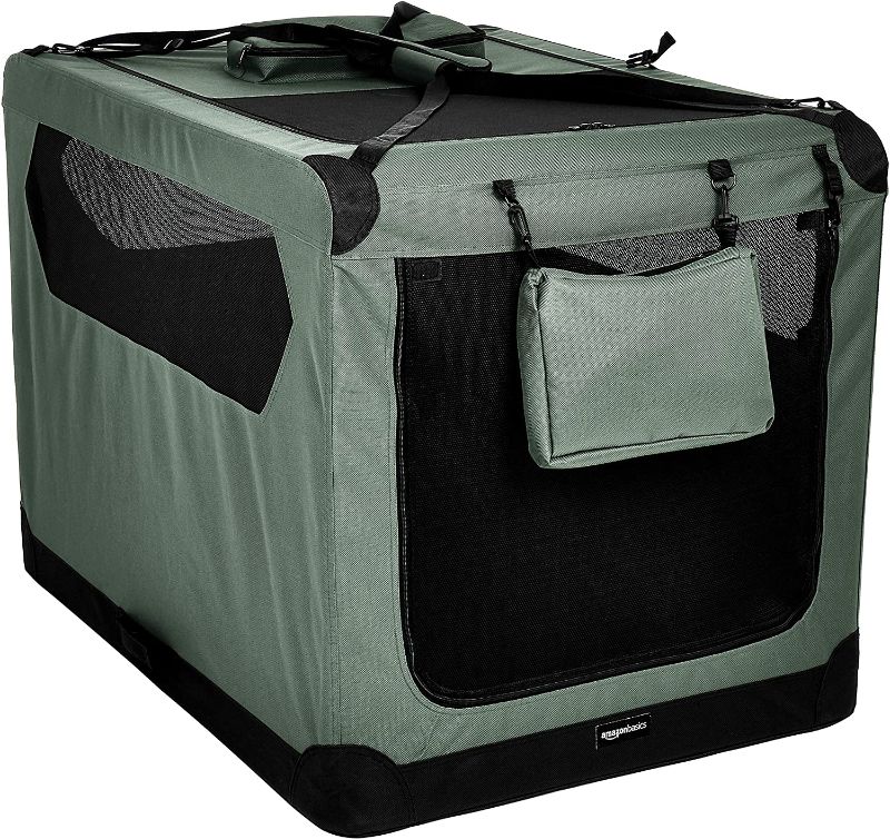 Photo 1 of Amazon Basics Folding Portable Soft Pet Dog Crate Carrier Kennel - 42 x 31 x 31 Inches, Grey
