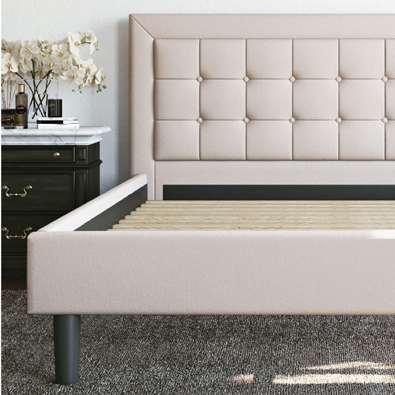 Photo 1 of Classic Brands Mornington Upholstered Platform Bed | Headboard and Metal Frame with Wood Slat Support, King, Linen
