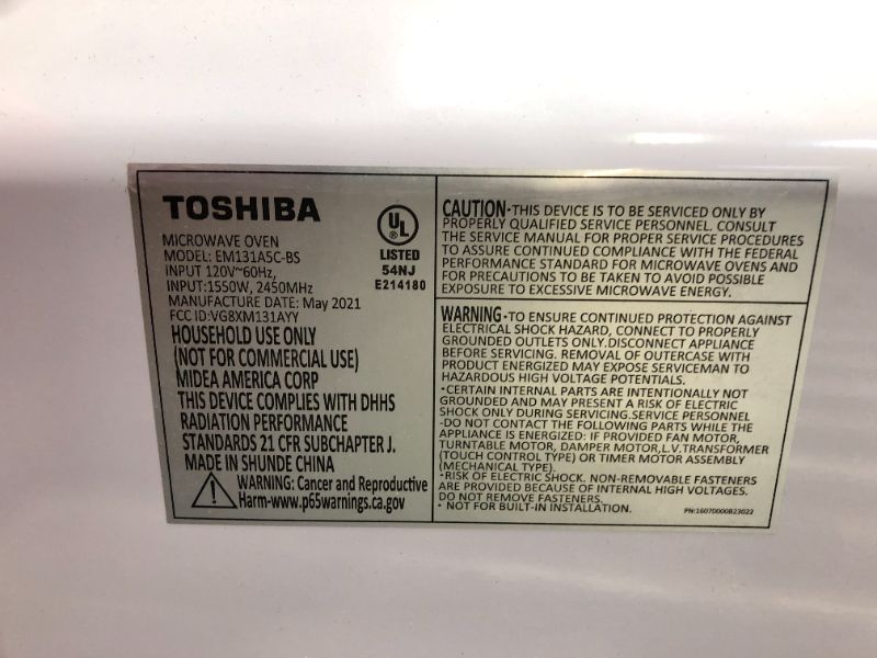 Photo 5 of Toshiba EM131A5C-SS Microwave Oven with Smart Sensor, Easy Clean Interior, ECO Mode and Sound On/Off, 1.2 Cu Ft, Stainless Steel
