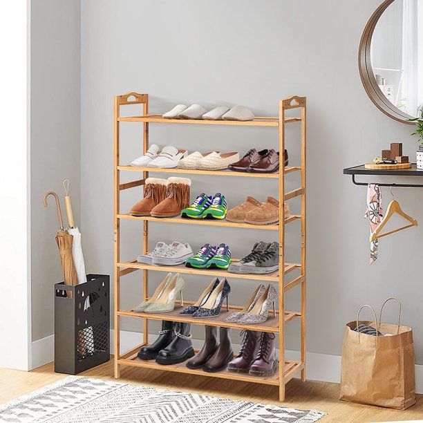 Photo 1 of Bamboo 6-Tier Shoe Shelf Shoe Rack Storage Organizer for Bedroom Closet
