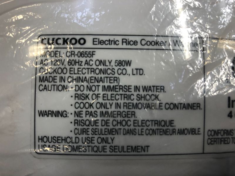 Photo 3 of CUCKOO CR-0655F | 6-Cup (Uncooked) Micom Rice Cooker | 12 Menu Options: White Rice, Brown Rice & More, Nonstick Inner Pot, Designed in Korea | Red/White
(( NON-FUNCTIONAL ))