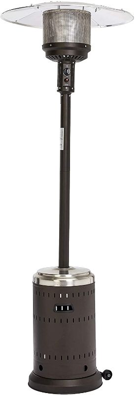 Photo 1 of Amazon Basics 46,000 BTU Outdoor Propane Patio Heater with Wheels, Commercial & Residential - Brown/Stainless
