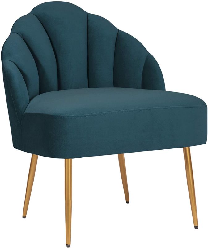 Photo 1 of Amazon Brand – Rivet Sheena Glam Tufted Velvet Shell Chair, 23.5"W, Teal, POSSIBLY MISSING FULL HARDWARE SET 
