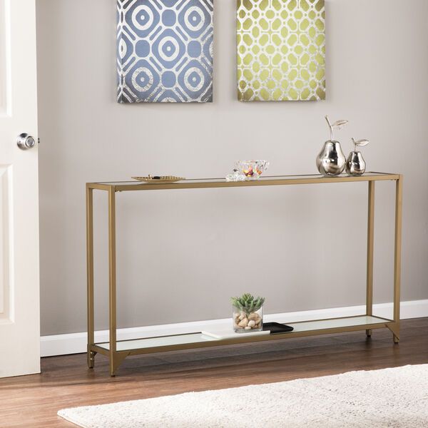Photo 1 of Bergen Gold with White Glass Console Table
