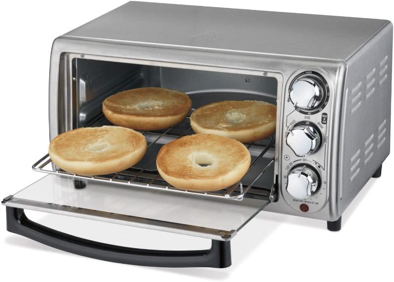 Photo 1 of Hamilton Beach 4-Slice Countertop Toaster Oven with Bake Pan, Stainless Steel (31143)
