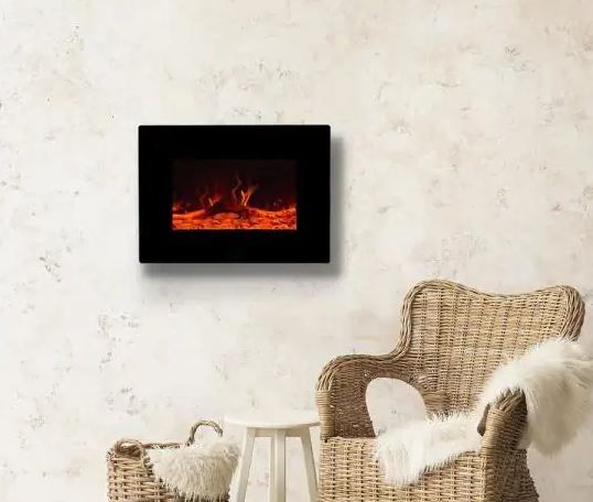 Photo 1 of 22 in. Wall-Mount Electric Fireplace in Black with Infrared Remote
