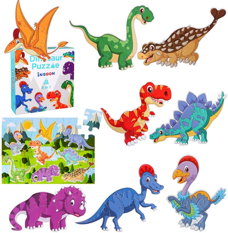 Photo 1 of INSOON Dinosaur Puzzle for 3 4 Year Old Boys Girls Toddler Puzzles 8 Pack Different Dinosaurs with Dinosaur World Map Jigsaw Puzzles for Kids Ages 3-5 Preschool Educational Learning Toys Set
