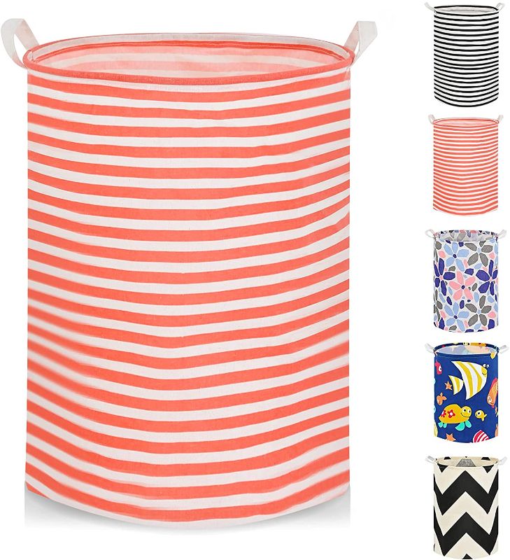 Photo 1 of 19.7 inch Freestanding Laundry Basket, Collapsible Dirty Clothes Hamper, Large Laundry Hamper With Handle, Suitable of Bedroom, Bathroom, Dormitory, farmhouse, Toy Basket, (Red Stripes)
