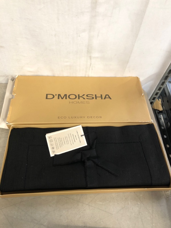 Photo 2 of D'Moksha Homes Black Placemats Set of 4 - 14 x 19 Inch, 100% Pure Linen Hemstitch Cloth Placemats, Machine Washable, Table Mats for Spring Summer Easter Mother's Day
