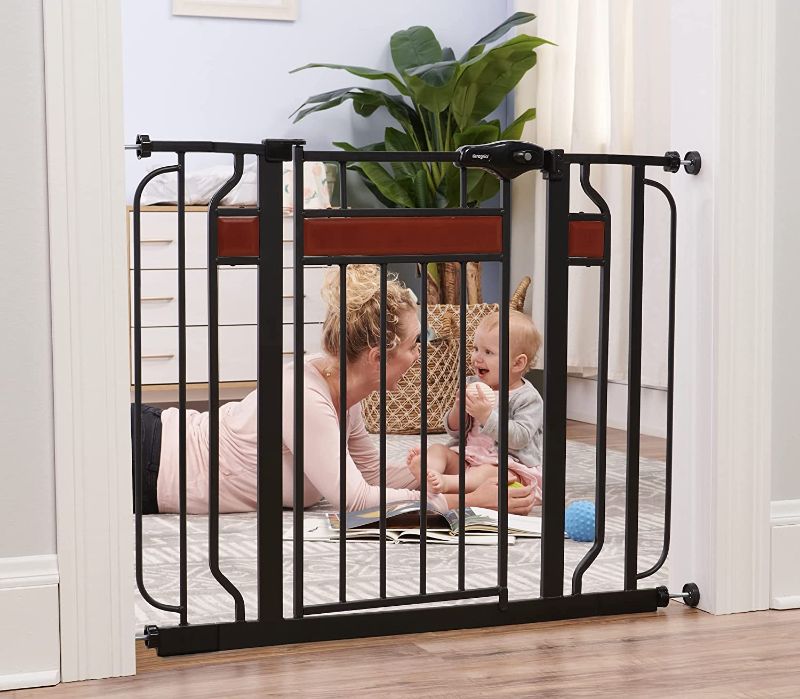 Photo 1 of Regalo Home Accents Extra Wide Walk Thru Baby Gate, Includes Décor Hardwood, 4-Inch Extension Kit, 4-Inch Extension Kit, 4 Pack of Pressure Mount Kit and 4 Pack of Wall Cups and Mounting Kit
