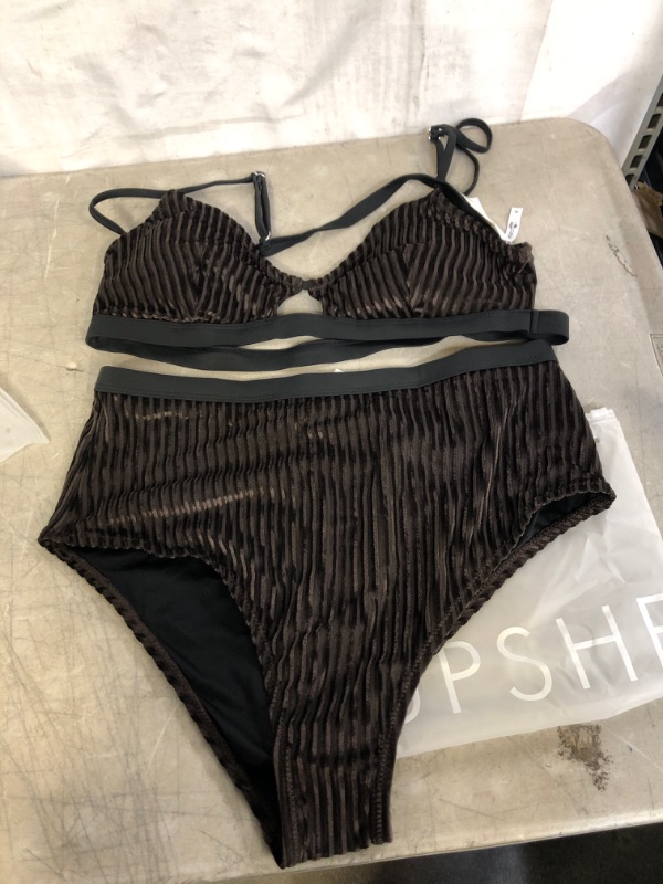 Photo 1 of CUPSHE WOMEN'S BROWN VELVET, 2 PIECE, HIGH WAISTED, BATHING SUIT
,SIZE XL