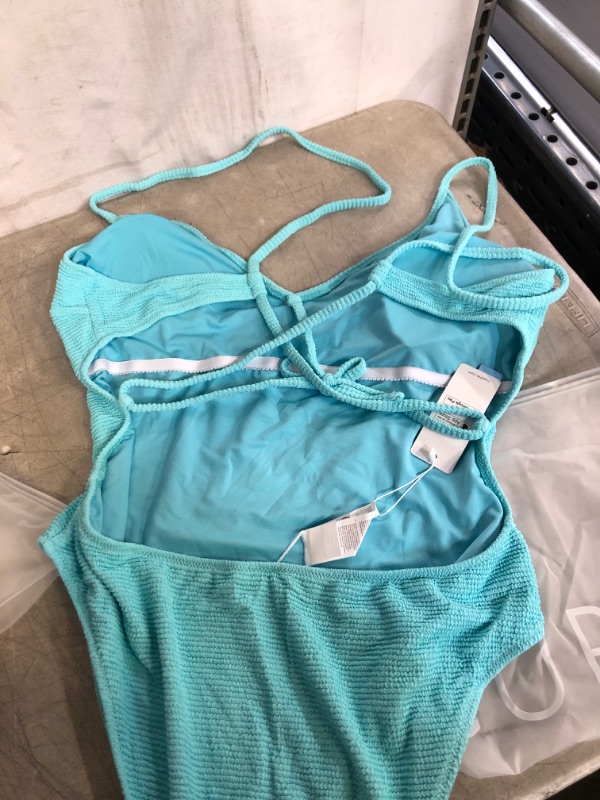 Photo 2 of CUPSHE WOMEN'S 1 PIECE POWDER BLUE, BATHING SUIT, CRISS CROSS OPEN BACK, SIZE XL 