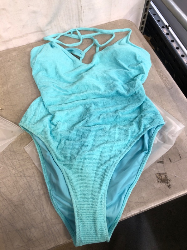 Photo 1 of CUPSHE WOMEN'S 1 PIECE POWDER BLUE, BATHING SUIT, CRISS CROSS OPEN BACK, SIZE XL 