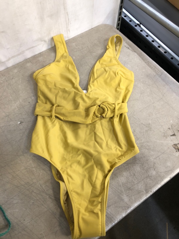 Photo 1 of CUPSHE WOMEN'S 1 PIECE BATHING SUIT, MUSTARD YELLOW/GREEN COLOR, SIZE S 