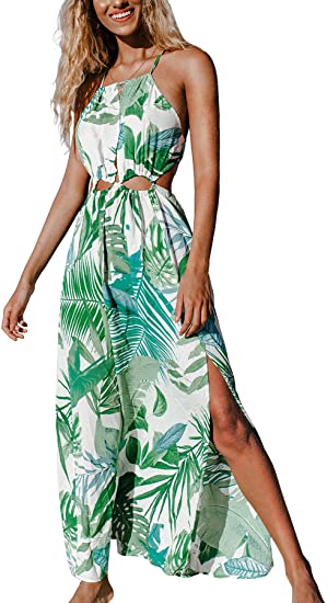 Photo 1 of CUPSHE Women's Leafy Cutout Maxi Sleeveless Dress, SIZE S