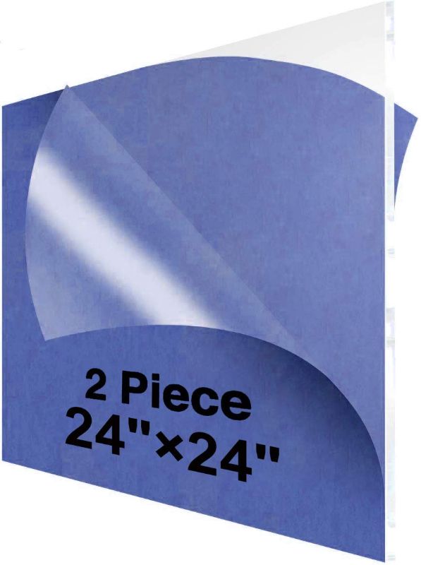 Photo 1 of 24x24 Cast Acrylic Plexiglass Sheet 1/8 Thick Pack 2- Clear Acrylic Perspex Sheet 3mm thick, Transparent Plexiglass Sheet, Plastic Sheeting - Durable, Water Resistant & Weatherproof,Multipurpose,Clear
