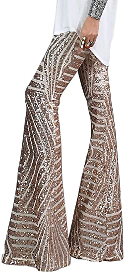 Photo 1 of AZOKOE Women High Waist Wide Leg Palazzo Lounge Pants Sequin Bell Bottoms Trousers
SIZE S 