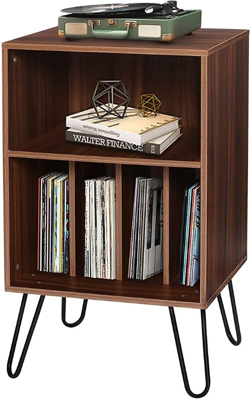 Photo 1 of Record Player Stand with Record Storage, Vinyl Record Storage with Metal Hairpin Legs, Turntable Stand
COLOR: BRWN