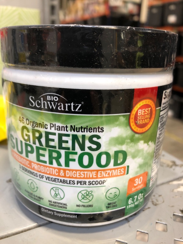 Photo 2 of Chlorophyll Rich Super Greens Organic Powder with Probiotics Prebiotics & Digestive Enzymes - 43+ Green Superfoods Alfalfa Bilberry Spirulina Chlorella - Dr Approved Keto Friendly Vegan Supplement