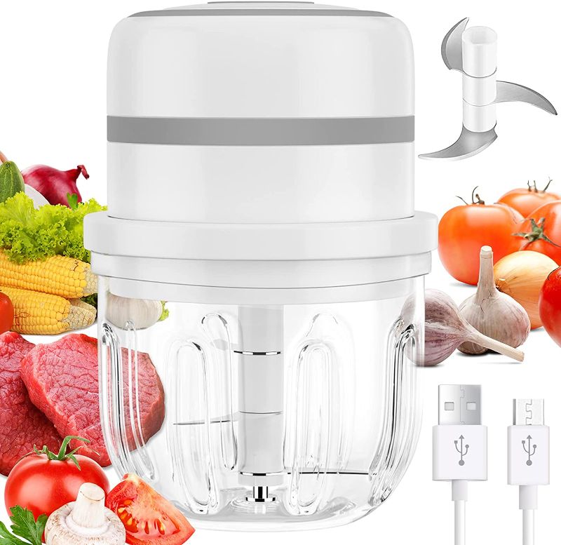 Photo 1 of Electric Cordless Food Chopper,Mini Vegetable Processoer Garlic Masher,Portable 300ML Meat Mincer,Rechargeable Chili Onion Crusher for Pepper Nut Ginger Spice Celery,USB Charging,IP68 Waterproof
