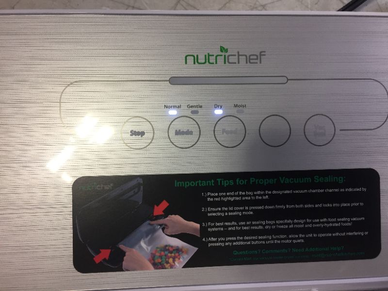 Photo 3 of NutriChef PKVS Sealer | Automatic Vacuum Air Sealing System Preservation w/Starter Kit | Compact Design | Lab Tested | Dry & Moist Food Modes | Led Indicator Lights, 12", Silver
