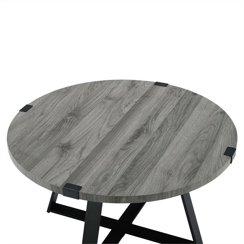 Photo 1 of 30" Rustic Round Metal Wrap Coffee Table - Slate Gray